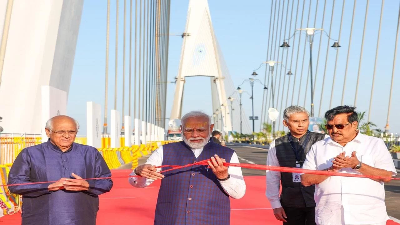 PM Modi inaugurates Sudarshan Setu in Dwarka City, Gujarat on 25-Feb-2024